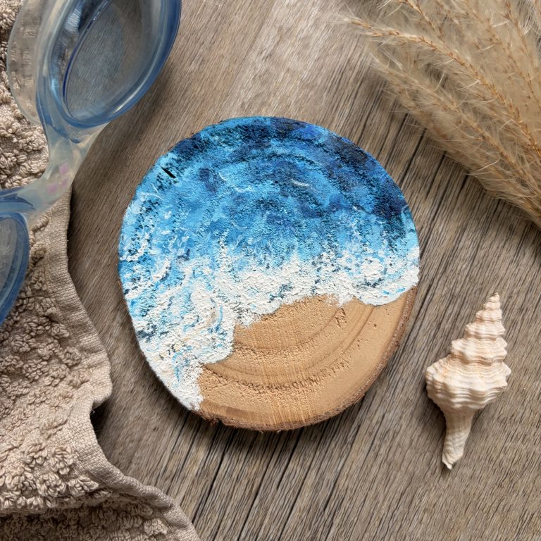 Strandholz - Acryl auf Baumscheibe 8,5x8,5 cm