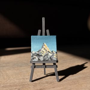 Nach draußen, nach oben - Acryl auf Leinwand mit Staffelei 4 x 4 cm