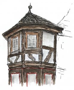 Aquarell Malerei eines Fachwerkhauses