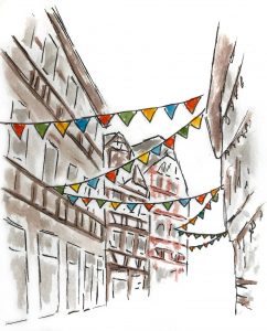 Aquarell Malerei einer Altstadt